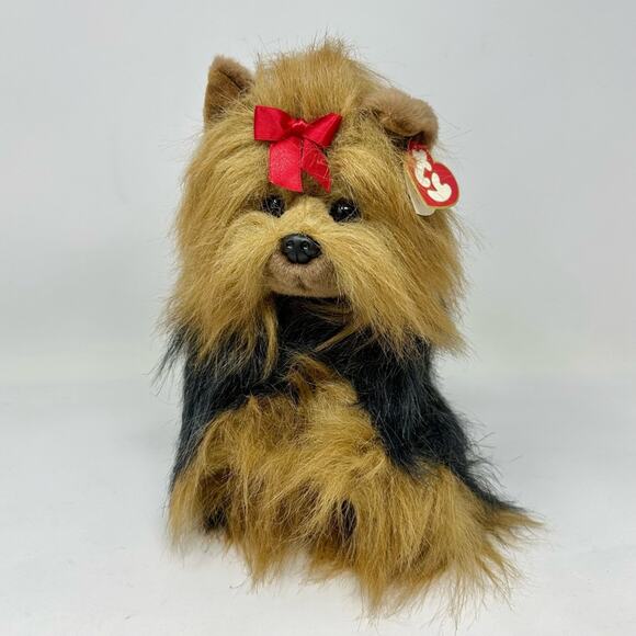 Vintage Ty Yorkie Dog Plush Collectible Yappy Sitting With Bow NOS 1990s - Picture 14 of 14